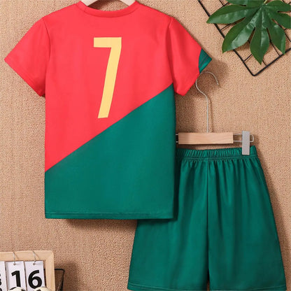 2024 Youth and Children Red and Green Splicing Color No. 7 Legend Quick-drying Sports Football Suit Set Leedoar