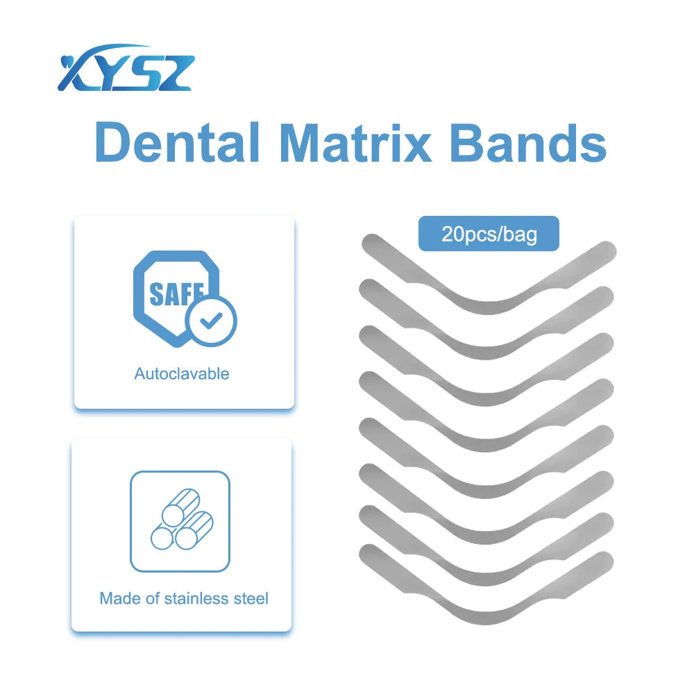 20 bandas de matriz dental Tofflemire para levantar la pared gingival atascada, gran curvatura, matrices seccionales contorneadas, herramienta de odontología 