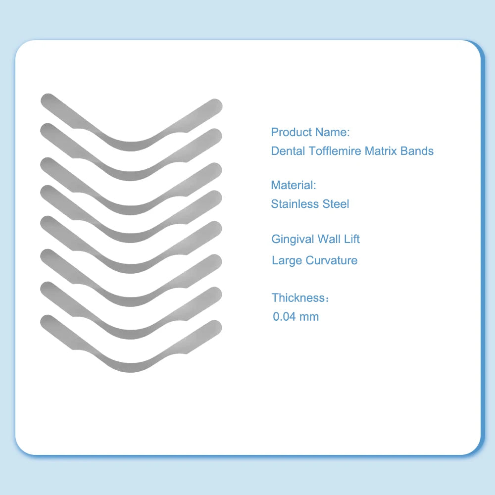 20 bandas de matriz dental Tofflemire para levantar la pared gingival atascada, gran curvatura, matrices seccionales contorneadas, herramienta de odontología 