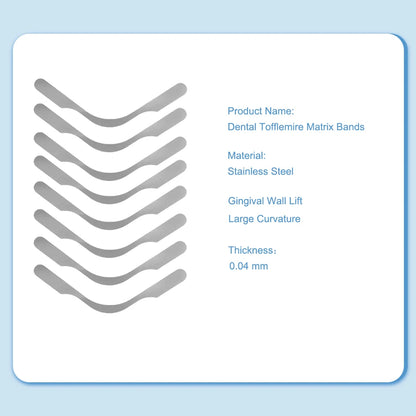 20 bandas de matriz dental Tofflemire para levantar la pared gingival atascada, gran curvatura, matrices seccionales contorneadas, herramienta de odontología 