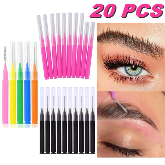 20 piezas de mini cepillos para cejas, cepillos desechables para levantamiento de cejas, cepillos flexibles para pestañas micro, aplicadores, herramientas de maquillaje 