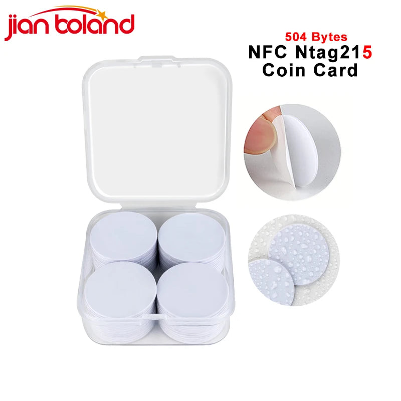 20pcs 50pcs 13.56MHz Ntag215 NFC Coins Adhesive Cards Badge Backing 504 Bytes ISO/IEC 14443 A 25mm Waterproof PVC Ntag 215 Tag Leedoar