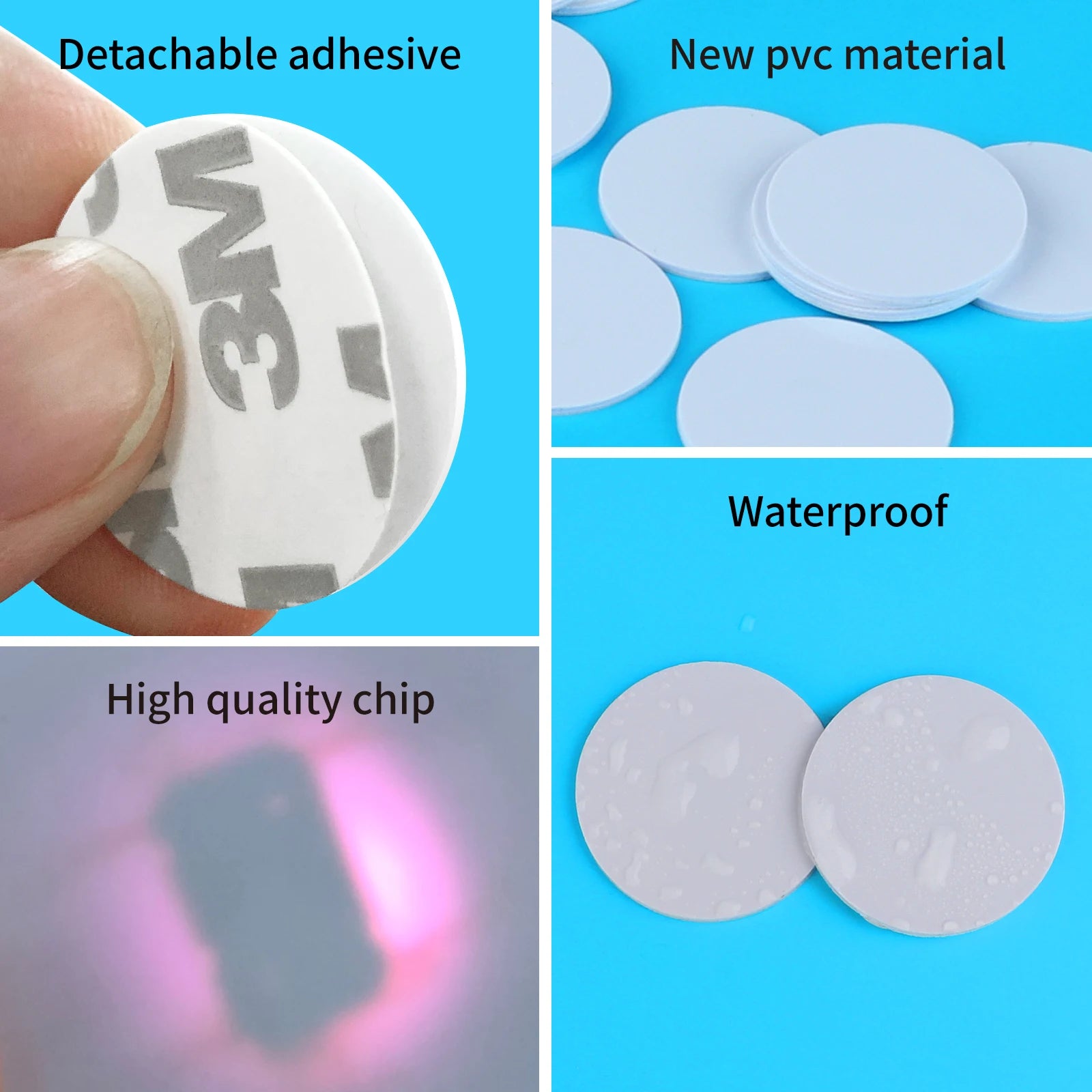 20pcs 50pcs 13.56MHz Ntag215 NFC Coins Adhesive Cards Badge Backing 504 Bytes ISO/IEC 14443 A 25mm Waterproof PVC Ntag 215 Tag Leedoar