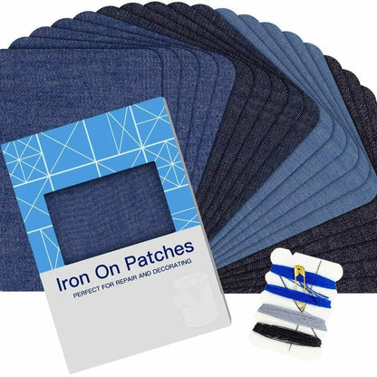 20pcs Jeans Denim Patches Iron On Elbow Knee Patches DIY Repair Kits For Clothing Pants Apparel Embroidered Sewing Fabric Leedoar