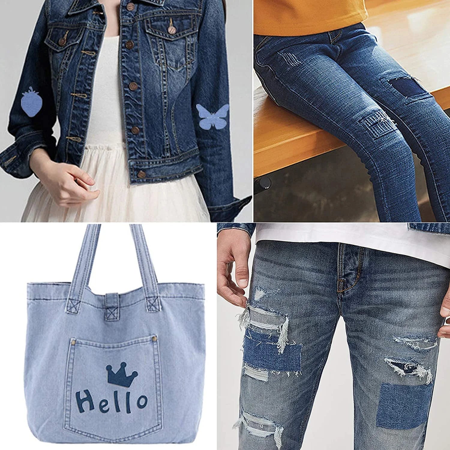 20pcs Jeans Denim Patches Iron On Elbow Knee Patches DIY Repair Kits For Clothing Pants Apparel Embroidered Sewing Fabric Leedoar