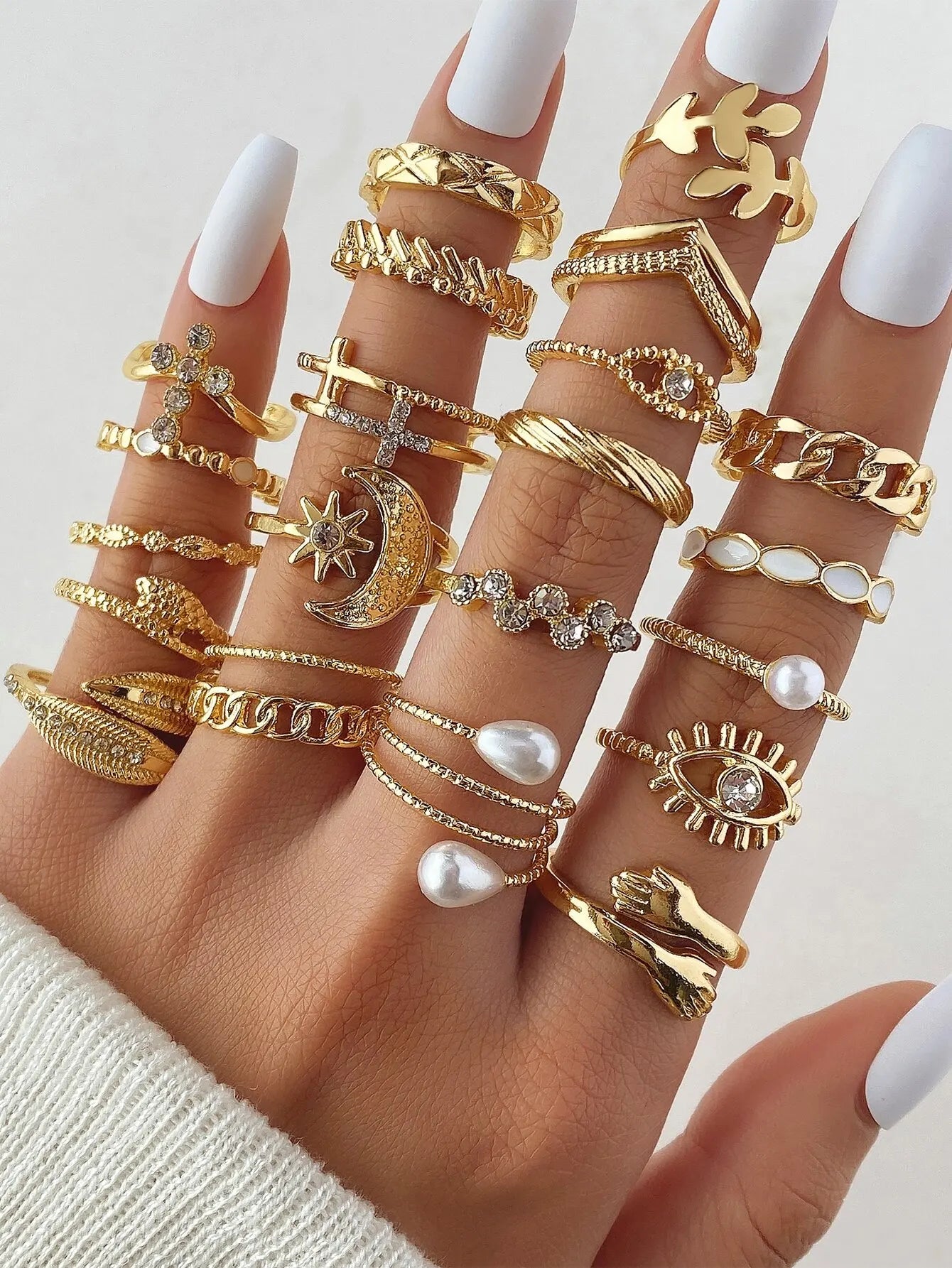 22 Pcs/Set of Fashionable Punk Style Cartoon Pearl Rings Set For Women Parties Festivals Gifts Daily Versatility Jewelry 2023 Leedoar