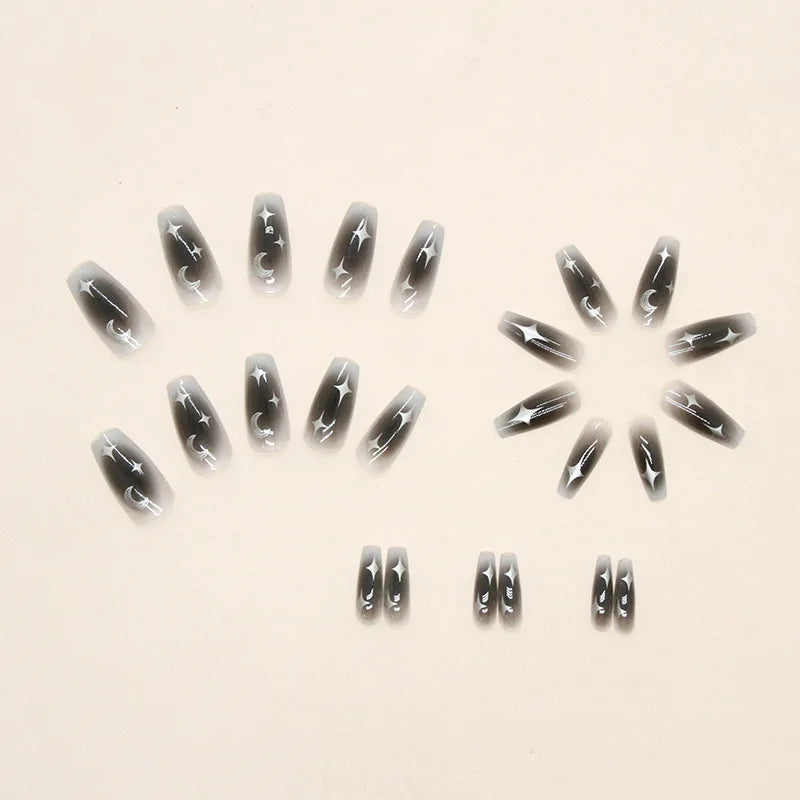 24 PCs Long French Minimalist Moon Nails with 1 Jelly and 1 Nail File Leedoar