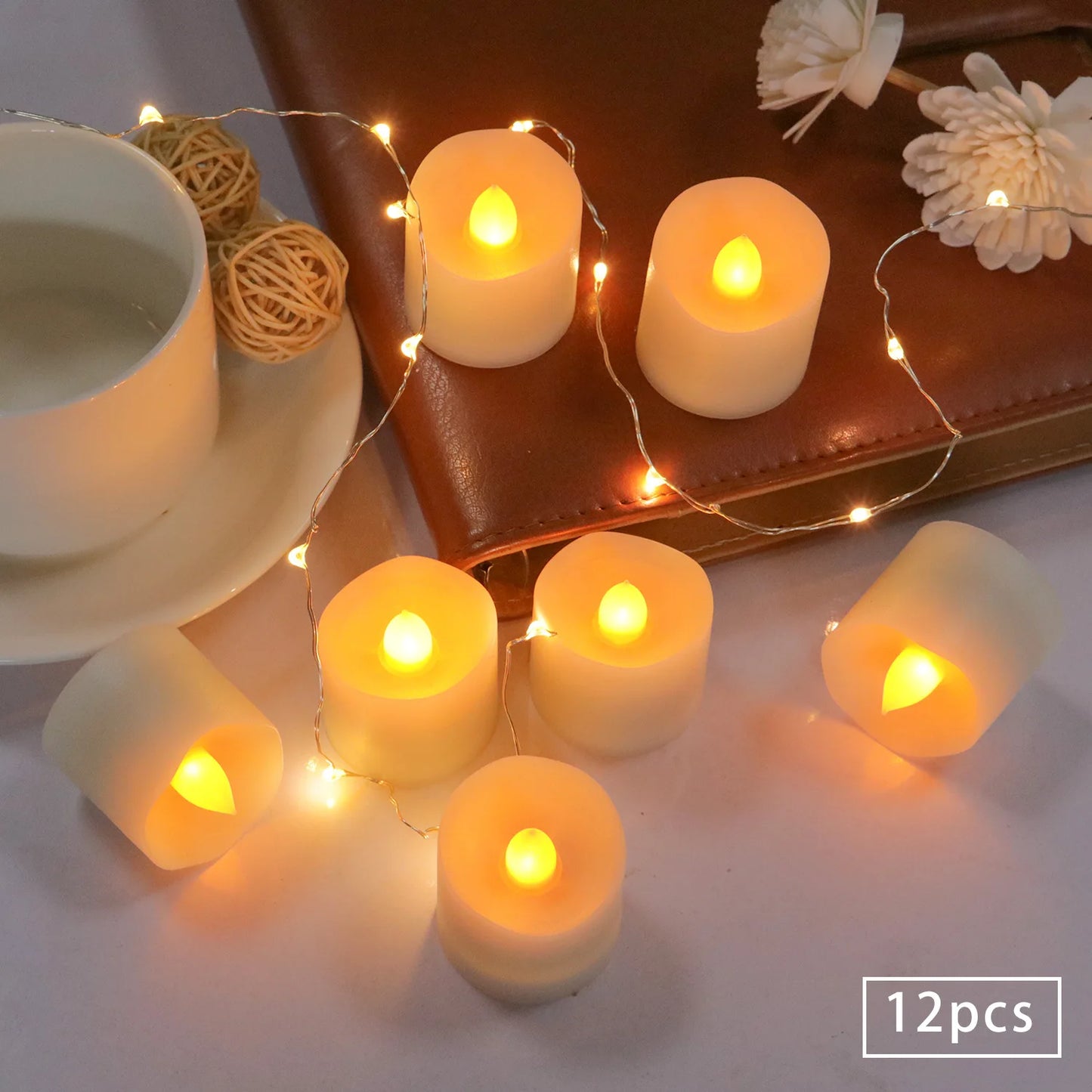 Juego de 24 velas LED sin llama, velas LED creativas para té, velas blancas cálidas sin llama, velas decorativas para Halloween y Navidad 