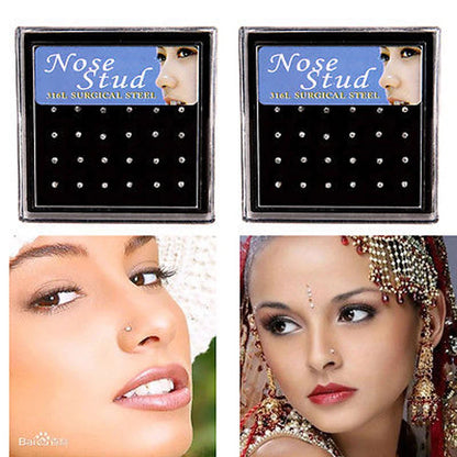 24 piezas de aro y pendientes de cristal para la nariz, joyería de moda para mujeres y niñas, piercing de acero inoxidable quirúrgico con diamantes de imitación de colores 