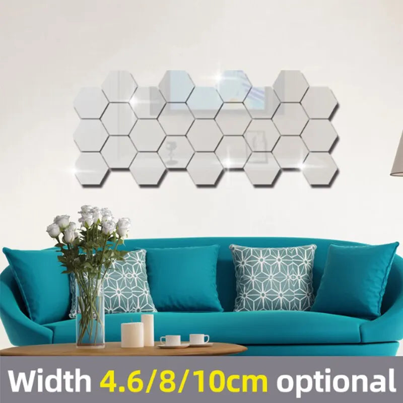 24pcs/set 3D Acrylic DIY Self-adhesive Decorative Decal Hexagonal Geometric Mirror Wall Pasted Hexagon Leedoar