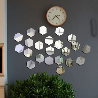 24pcs/set 3D Acrylic DIY Self-adhesive Decorative Decal Hexagonal Geometric Mirror Wall Pasted Hexagon Leedoar