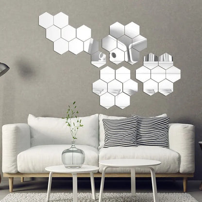 24pcs/set 3D Acrylic DIY Self-adhesive Decorative Decal Hexagonal Geometric Mirror Wall Pasted Hexagon Leedoar