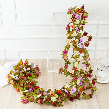 250CM Artificial Rose Flowers Vine for Wedding Decoration Home Room Decor Spring Autumn Garden Arch Rattan DIY Fake Plants Vine Leedoar