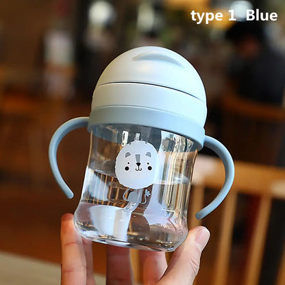 250ML Cartoon Sippy Cups for Toddler Kids Child Learning Cup Water Bottle with Straw and Gravity Ball Handle Feeding Cup Leedoar