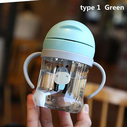 250ML Cartoon Sippy Cups for Toddler Kids Child Learning Cup Water Bottle with Straw and Gravity Ball Handle Feeding Cup Leedoar