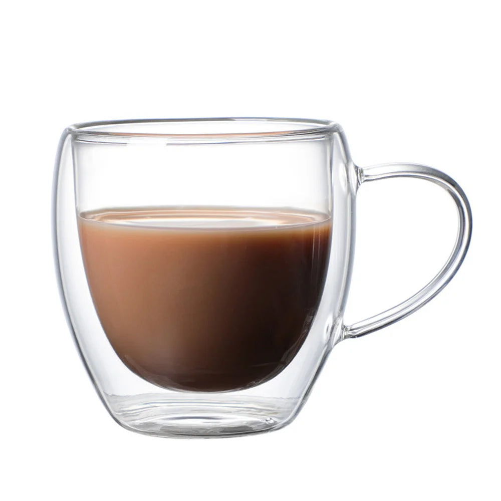 250ml Double Wall Transparent Glass Coffee Cup with Handle Double-layer Heat Insulation High Temperature Juice Milk Cup Leedoar