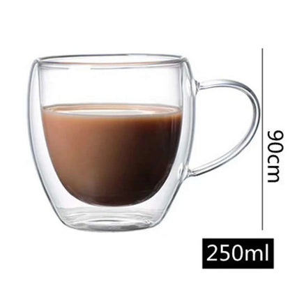 250ml Double Wall Transparent Glass Coffee Cup with Handle Double-layer Heat Insulation High Temperature Juice Milk Cup Leedoar