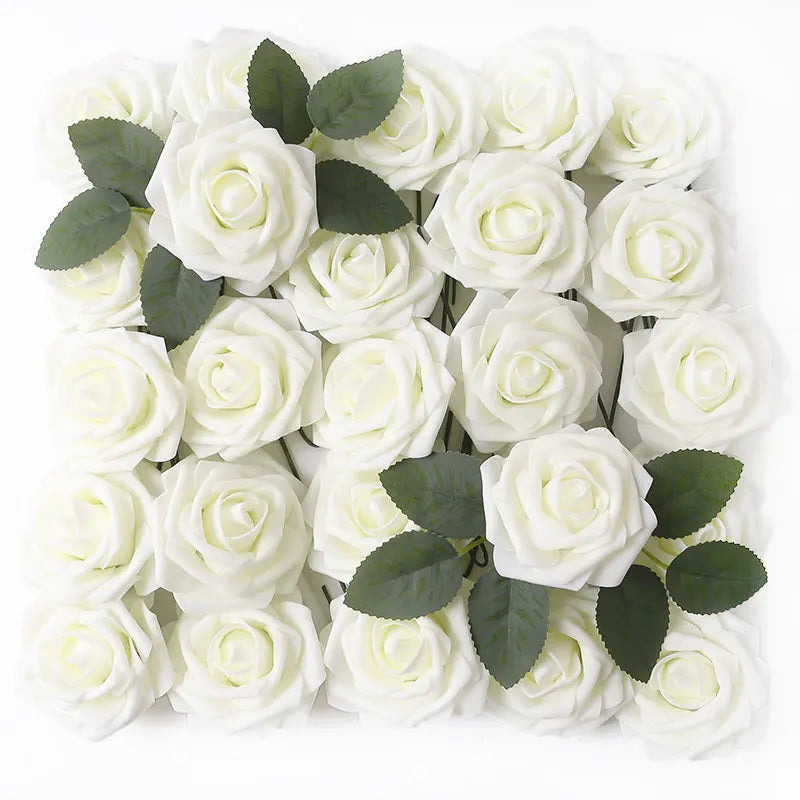 25Pcs Milk White Artificial Flowers Roses Fake Flowers Stem for DIY Wedding Bouquets Decorations Party Garden Home Room Decor Leedoar