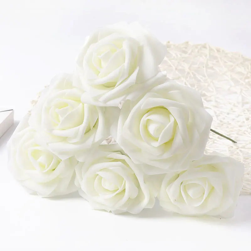 25Pcs Milk White Artificial Flowers Roses Fake Flowers Stem for DIY Wedding Bouquets Decorations Party Garden Home Room Decor Leedoar