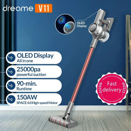 25kPa Dreame V11 Handheld Wireless Vacuum Cleaner OLED Display Portable Cordless All In One Dust Collector Floor Carpet Cleaner Leedoar