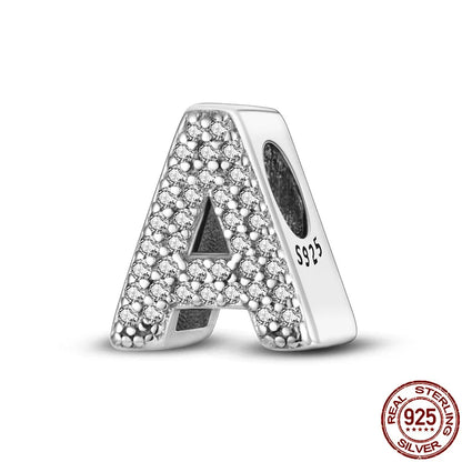 26 A- Z Alphabet Beads 925 Silver LOVE Letter Charm Fit Original Pandora Charms Bracelet Bangle CZ Zircon Bead Jewelry Gift Hot Leedoar