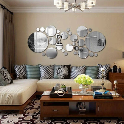 26 PCs 3D Acrylic Mirror Wall Sticker, round Mirror, DIY Bedroom, Bathroom and TV Background Room Sticker Wall Decoration Leedoar