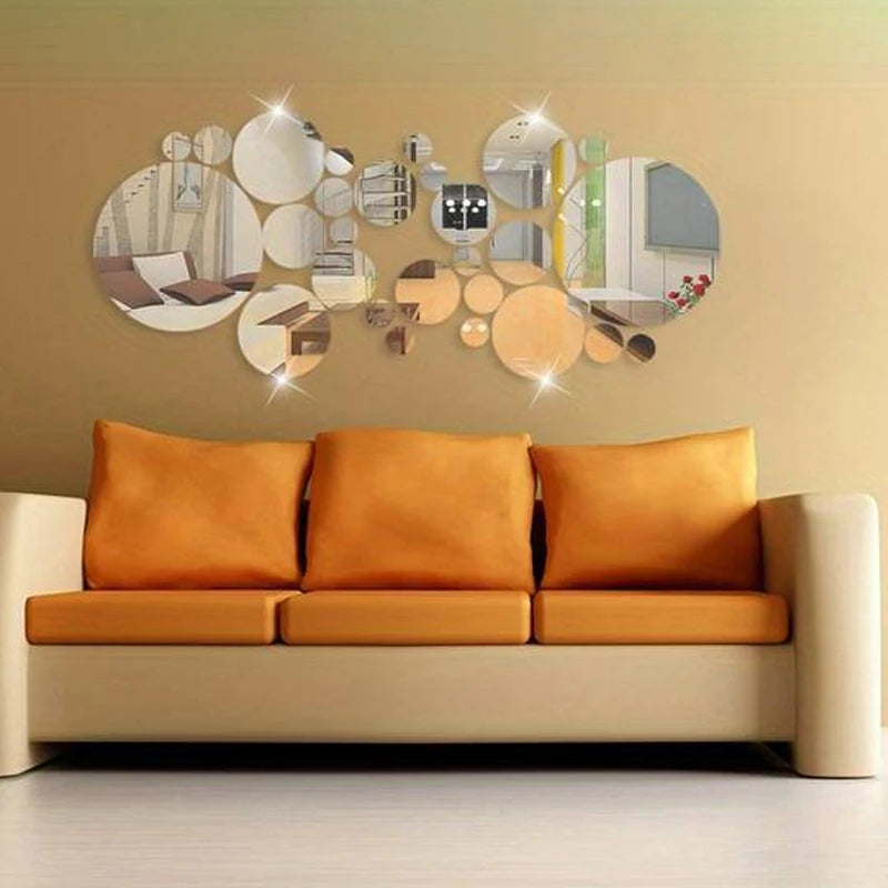 26 PCs 3D Acrylic Mirror Wall Sticker, round Mirror, DIY Bedroom, Bathroom and TV Background Room Sticker Wall Decoration Leedoar