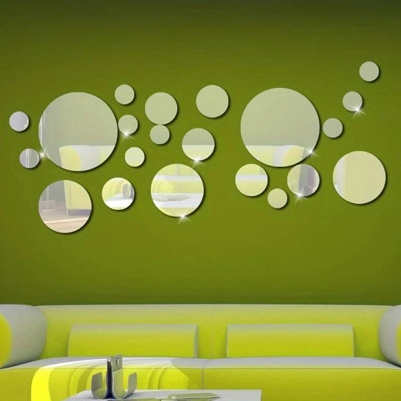 26 PCs 3D Acrylic Mirror Wall Sticker, round Mirror, DIY Bedroom, Bathroom and TV Background Room Sticker Wall Decoration Leedoar