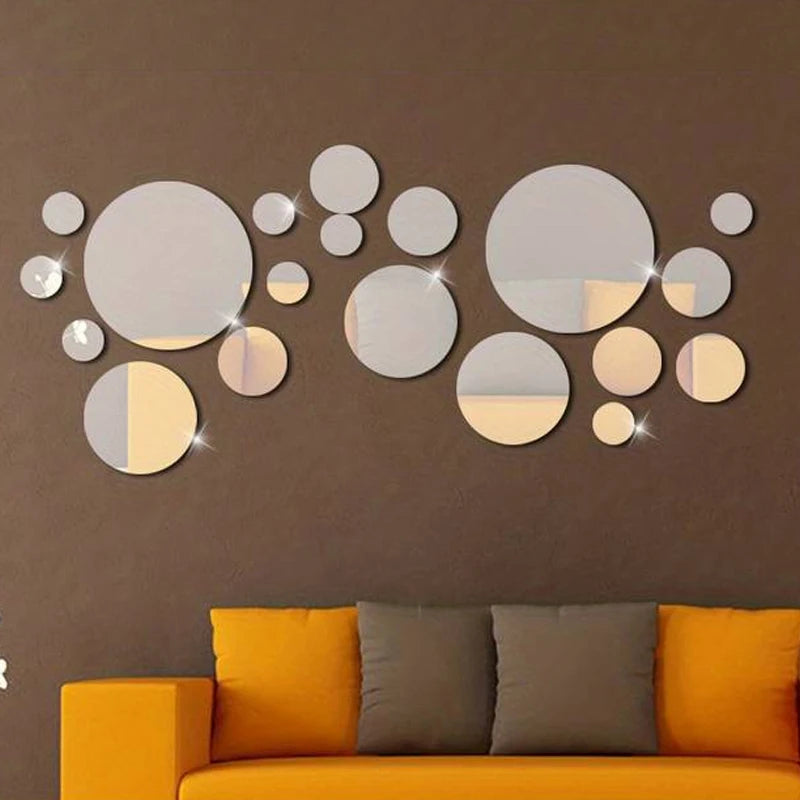 26 PCs 3D Acrylic Mirror Wall Sticker, round Mirror, DIY Bedroom, Bathroom and TV Background Room Sticker Wall Decoration Leedoar