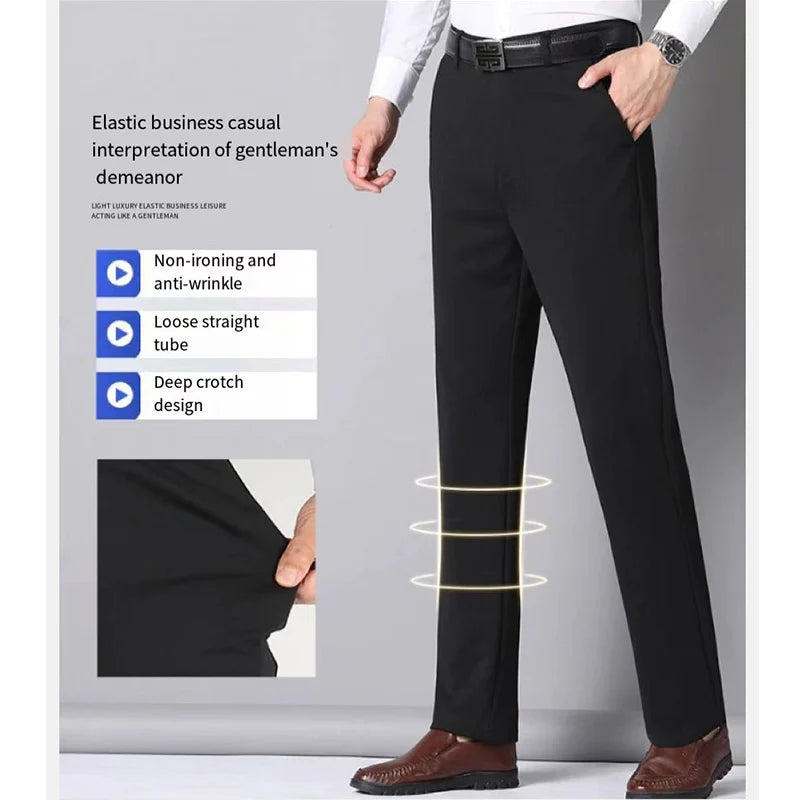 29-42 Men's Summer Thin Fashion Business Casual Suit Pants Long Pants Men's Elastic Straight Sleeve Formal Pants Plus Size 28-40 Leedoar