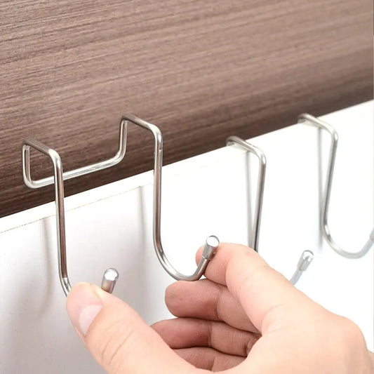 2PC 304 Stainless Steel Hook Free Punching Double S-Shape Hook Kitchen Bathroom Cabinet Door Back Type Coat Towel Storage Hanger Leedoar