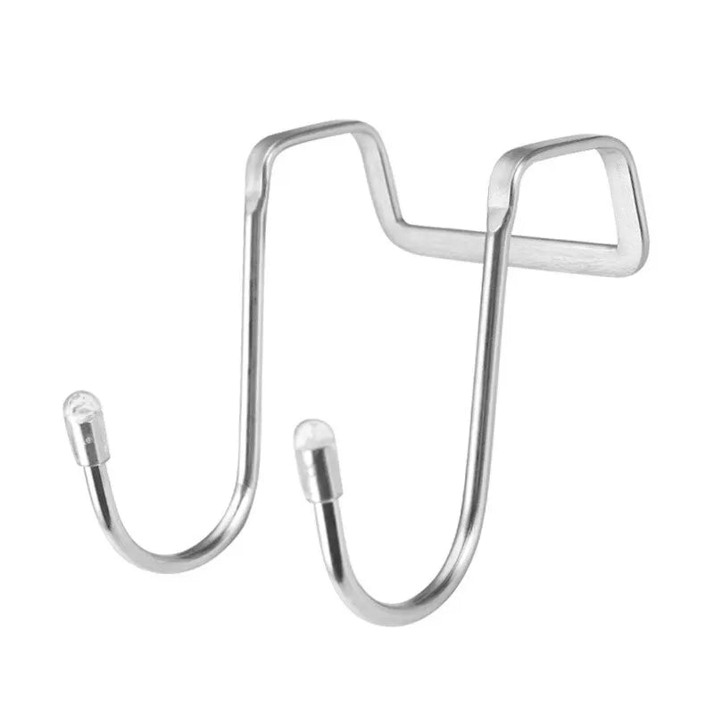 2PC 304 Stainless Steel Hook Free Punching Double S-Shape Hook Kitchen Bathroom Cabinet Door Back Type Coat Towel Storage Hanger Leedoar