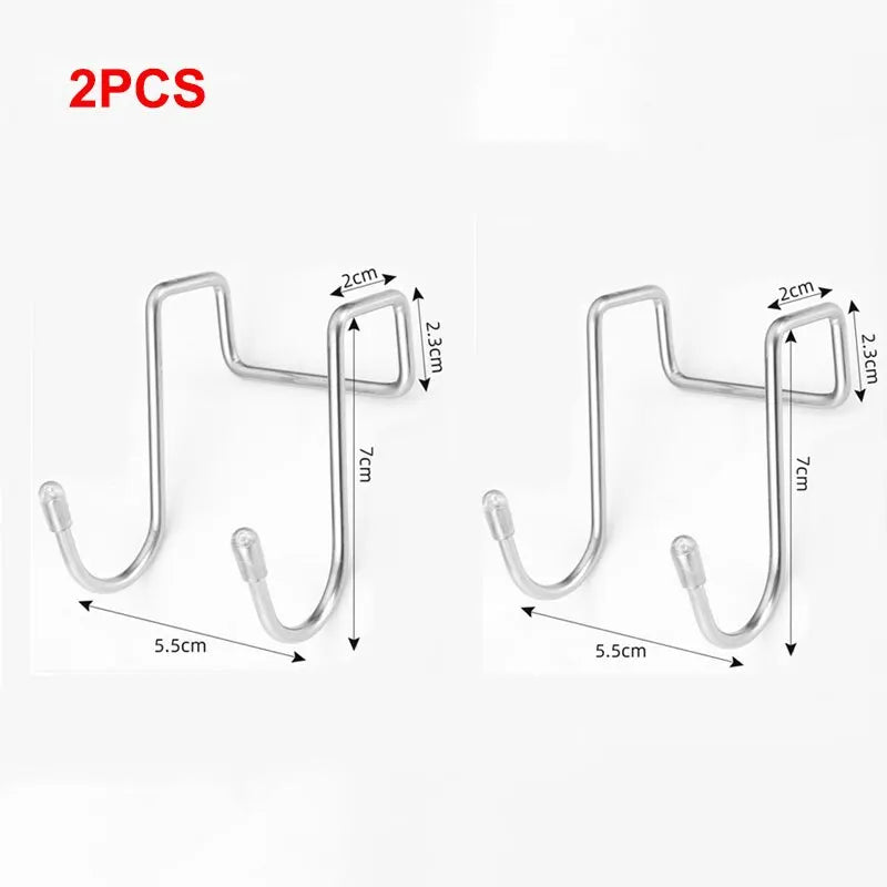 2PC 304 Stainless Steel Hook Free Punching Double S-Shape Hook Kitchen Bathroom Cabinet Door Back Type Coat Towel Storage Hanger Leedoar