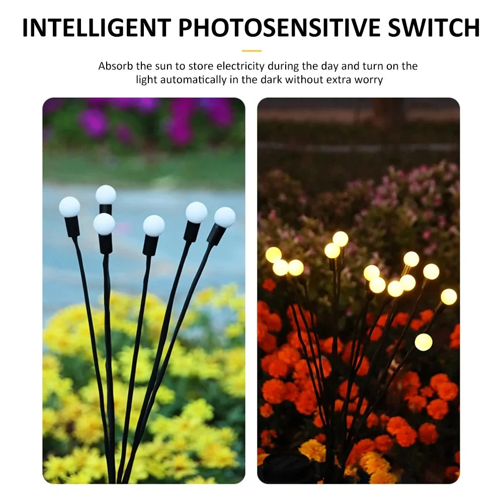 2 piezas de 8 luces LED solares para jardín, luces de luciérnaga para exteriores, luces de jardín vibrantes, impermeables, para decoración de patios y caminos, cálidas 