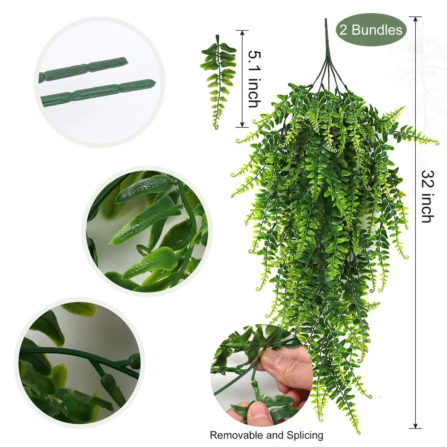 2PCS Plantas Artificiais Samambaia Persa Videiras Cestas Penduradas Planta Falsa Guirlanda Rattan para Parede Jardim Casa Decoração Festa de Casamento 