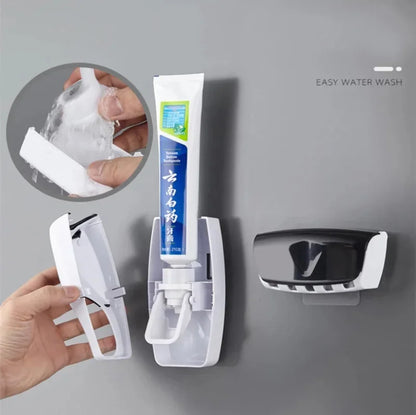 Dispensador automático de pasta de dientes de 2 piezas, soporte para cepillo de dientes a prueba de polvo, juego de accesorios de baño para montaje en pared, exprimidor 