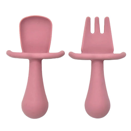 2PCS Cute Baby Learning Spoons Utensils Set Food Grade Silicone Sticky Spoon Children Cutlery Training Spoon Feeding Tableware Leedoar