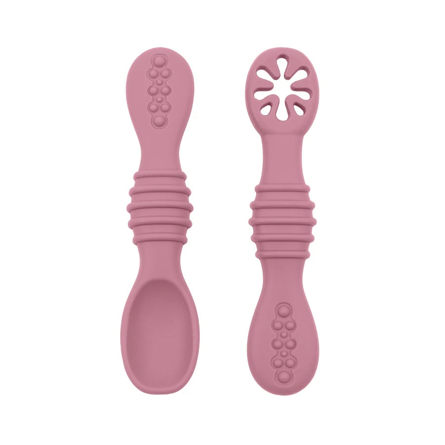 2PCS Cute Baby Learning Spoons Utensils Set Food Grade Silicone Sticky Spoon Children Cutlery Training Spoon Feeding Tableware Leedoar