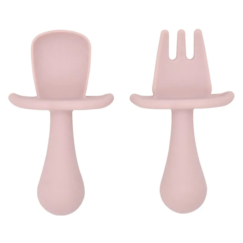 2PCS Cute Baby Learning Spoons Utensils Set Food Grade Silicone Sticky Spoon Children Cutlery Training Spoon Feeding Tableware Leedoar