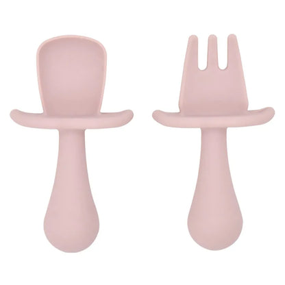 2PCS Cute Baby Learning Spoons Utensils Set Food Grade Silicone Sticky Spoon Children Cutlery Training Spoon Feeding Tableware Leedoar