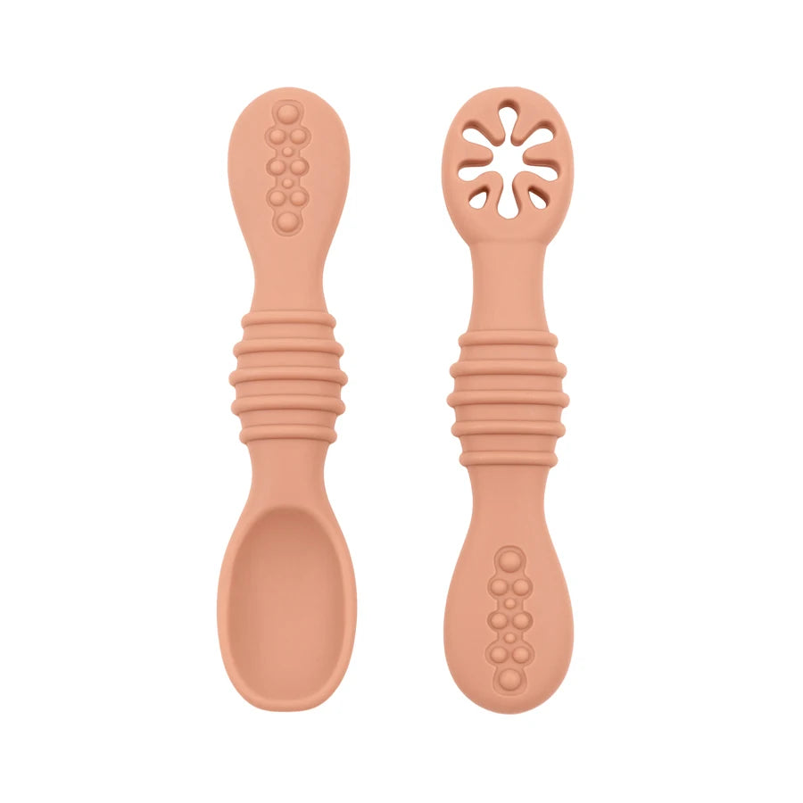 2PCS Cute Baby Learning Spoons Utensils Set Food Grade Silicone Sticky Spoon Children Cutlery Training Spoon Feeding Tableware Leedoar