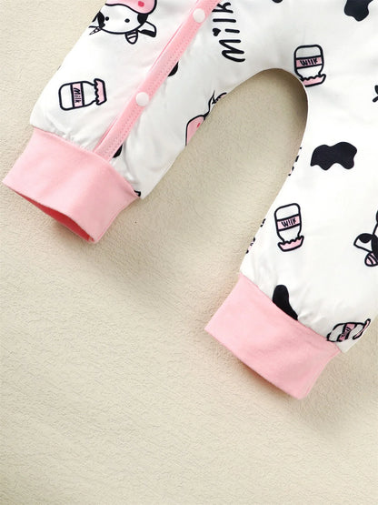 2PCS Newborn Baby Girl Fashion Jumpsuit Cute Cow Long Sleeve Bodysuit+Headband Spring&Autumn Romper for Toddler Girl 0-18 Months Leedoar