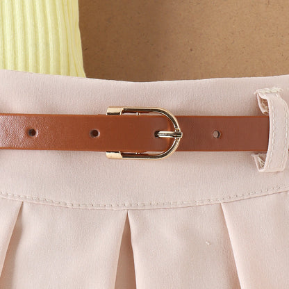 2PCS Summer Baby Girls Comfortable Simple Beautiful Multi-Color Pit Strip Lapel Vest Top + Pleated Skirt Fashion Suit Leedoar