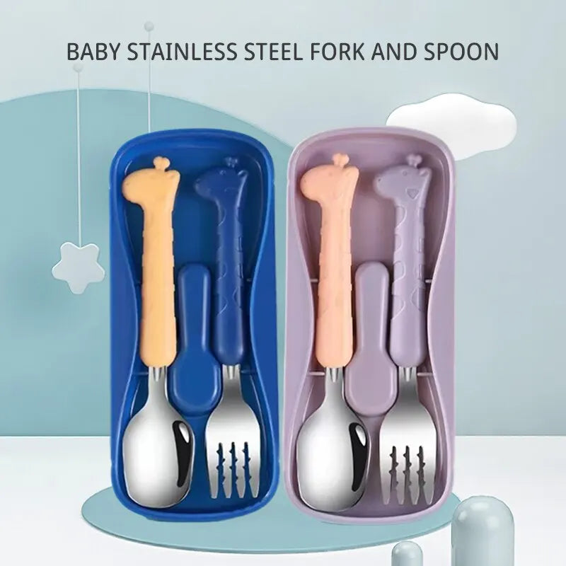 2PCSChildrens Tableware 304 Food Grade Stainless Steel Knife And Fork Baby Eating Training Utensils Leedoar