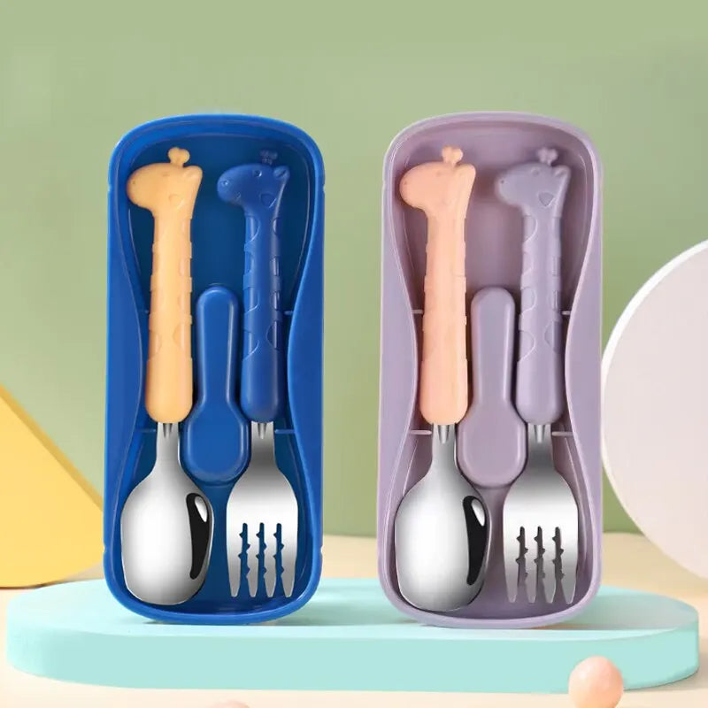 2PCSChildrens Tableware 304 Food Grade Stainless Steel Knife And Fork Baby Eating Training Utensils Leedoar