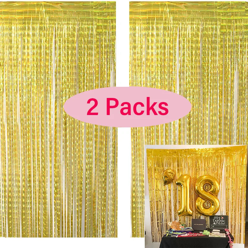 2Pack Foil Curtain Backdrop Silver Metallic Tinsel Foil Fringe Curtains for Birthday Wedding Baby Shower Disco Party Decorations Leedoar