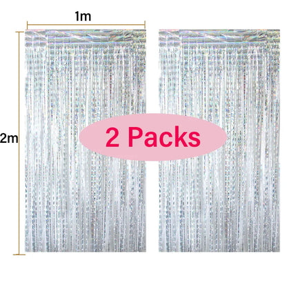 2Pack Foil Curtain Backdrop Silver Metallic Tinsel Foil Fringe Curtains for Birthday Wedding Baby Shower Disco Party Decorations Leedoar