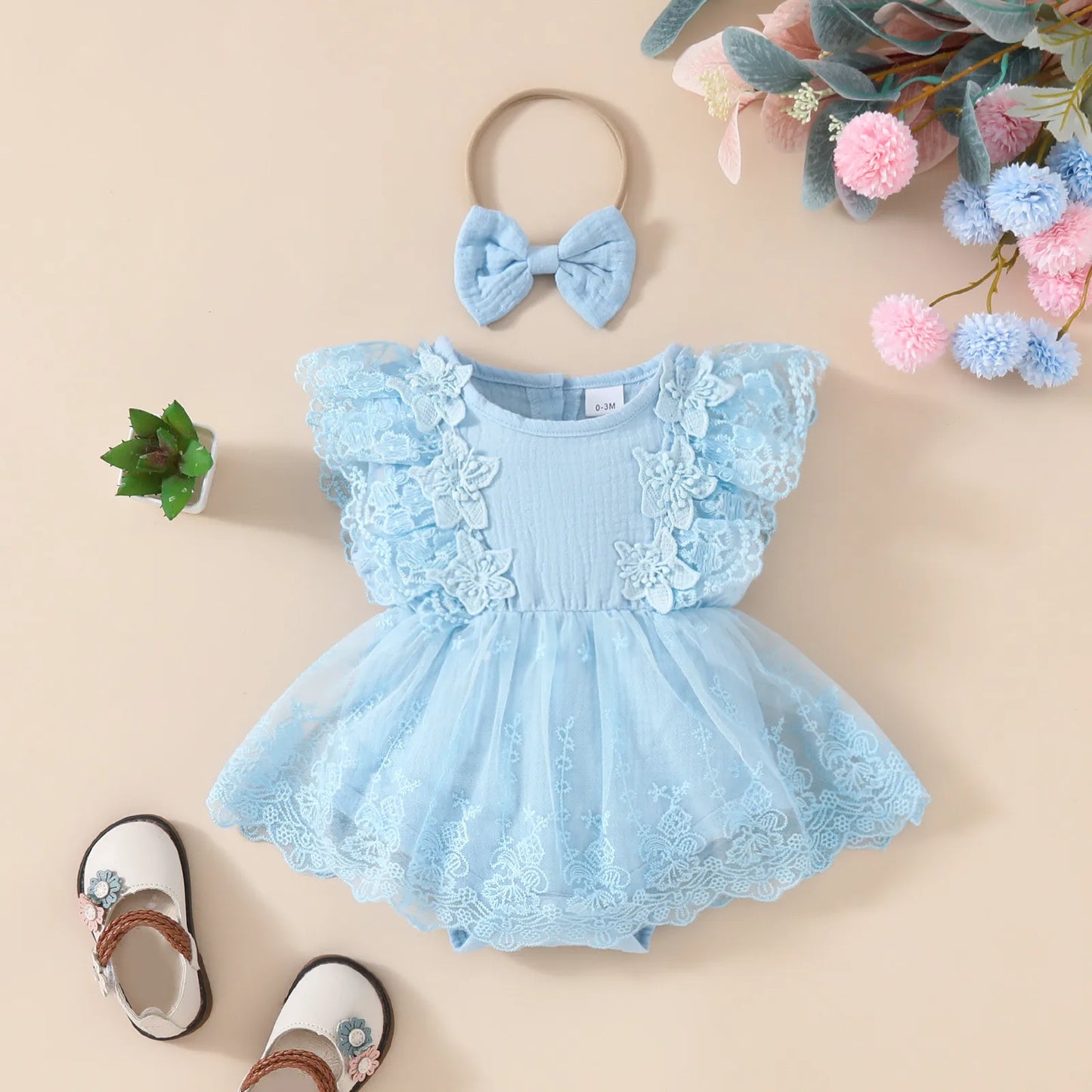 2Pcs Baby Girls Summer Clothes 2024 Pink Floral Lace Bodysuit Dress For Newborns Girl Romper Baby Onesie Infants Costume 0-18M Leedoar