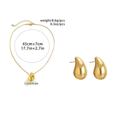 2Pcs Exquisite Snake Chain Beans Pea Pendant Choker Necklace Stud Earrings for Women Vintage Glossy Tear Aesthetic Jewelry Set Leedoar