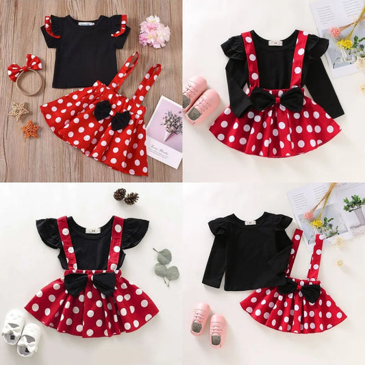 2Pcs/Set Cartoon Polka Dot Baby Girl Evening Dresses Bow Kids Birthday Party Princess Toddler Children Clothes Suit 0 To 4 Years Leedoar